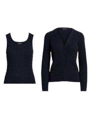 Ralph Lauren 100% Cotton Navy Cable-Knit Sleeveless Top + Cardigan Set